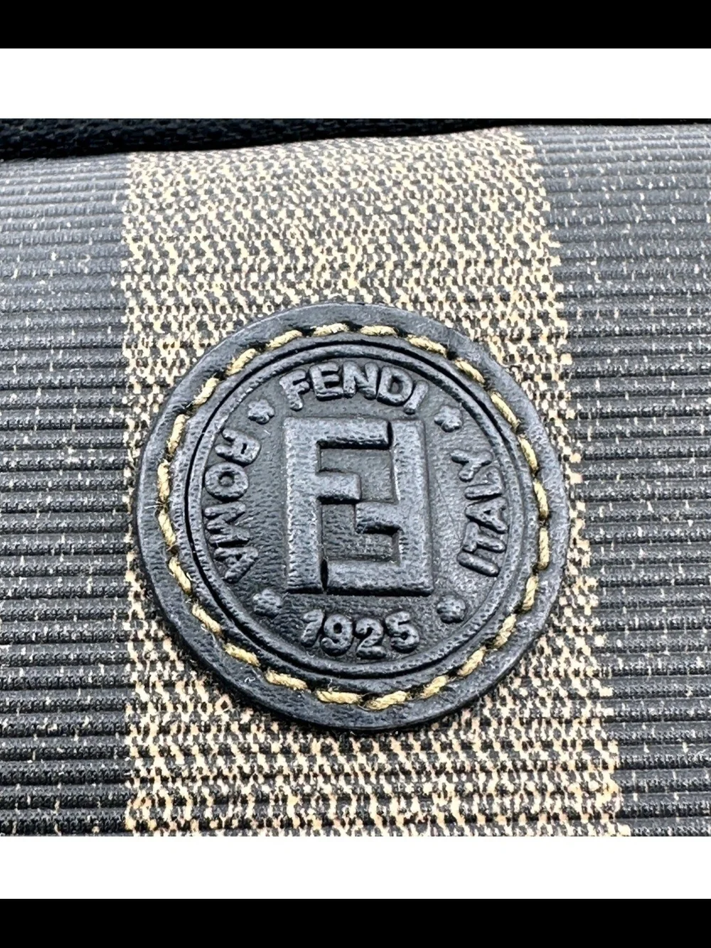 Fendi Vintage Pequin PVC Brown Pouch **Authentic